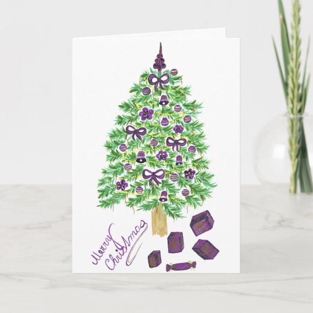 Cartão De Festividades Wishing Happy Holiday Decorative Christmas Tree (Frente)
