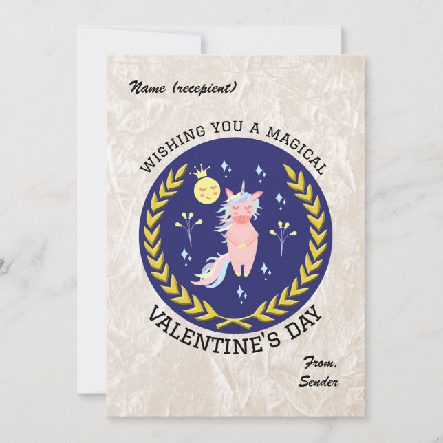 Cartão De Festividades Wishing you magical Valentine's Day - Cute Unicorn (Frente)