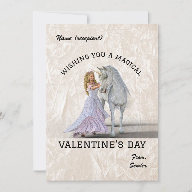 Cartão De Festividades Wishing you magical Valentine's Day - Unicorn (Frente)