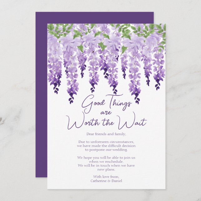 Cartão De Festividades Wisteria Coisas Boas Vale O Casamento De Espera (Frente/Verso)