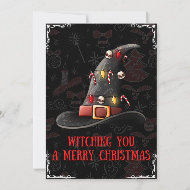 Cartão De Festividades Witching You A Merry Christmas Witch Hat Card (Frente)