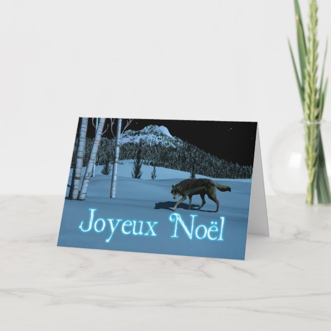 Cartão De Festividades Wolf de inverno - Joyeux Noё l (Frente)