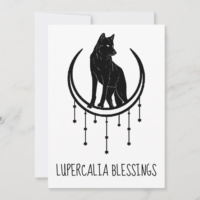 Cartão De Festividades Wolf Moon e Stars Namorados de Lupercalia Negra (Frente)