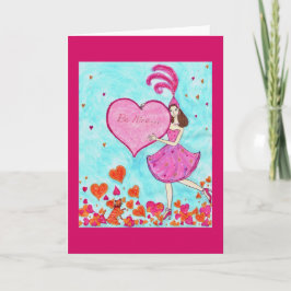 Cartão De Festividades Woman and Cat Valentine's Greeting Card with Heart