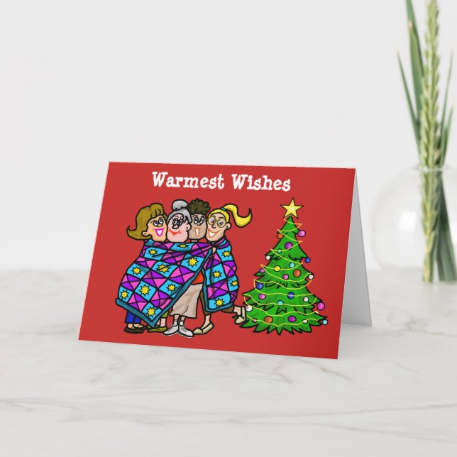 Cartão De Festividades Women Wrapped In Quilt Christmas Card (Frente)
