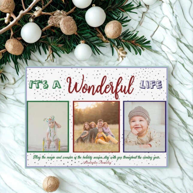 Cartão De Festividades Wonderful Life 3 Photo Christmas Holiday Card (Criador carregado)