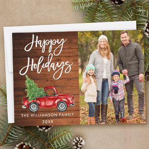 Cartão De Festividades Wood Brush Script Holidays Vintage Truck Photo