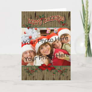 Cartão De Festividades Wood Holly Photo Saudação