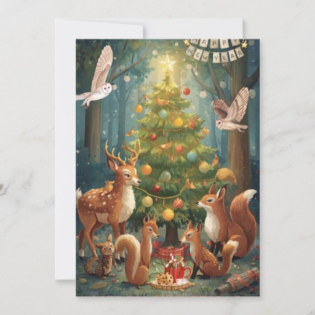 Cartão De Festividades Woodland Animals Flat Holiday Card (Frente)