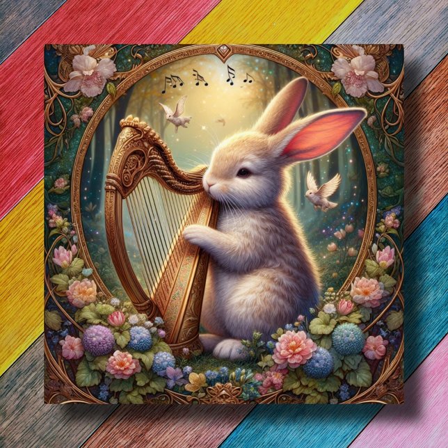Cartão De Festividades Woodland Art Nouveau Floral Bunny Páscoa (Criador carregado)