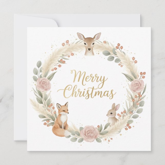 Cartão De Festividades Woodland Boho Christmas Greeting Card (Frente)