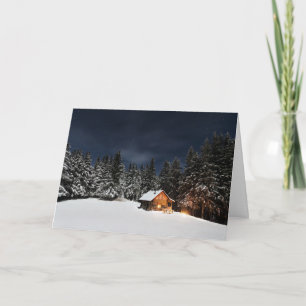Cartão De Festividades Woodland Cabin Snowy Scene for Christmas Card