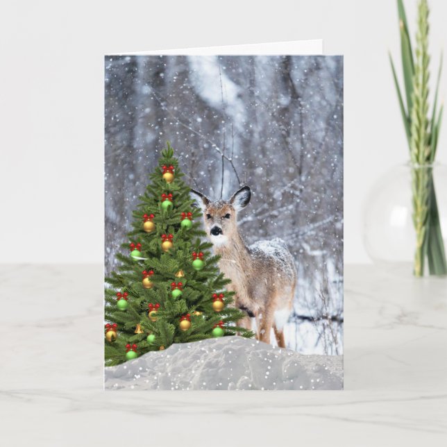 Cartão De Festividades Woodland Christmas Whitetail Deer Greeting Card (Frente)