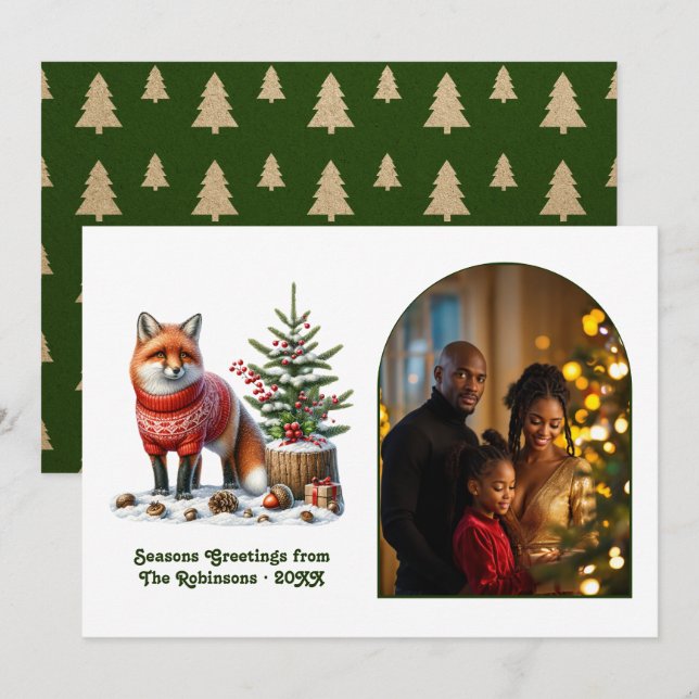 Cartão De Festividades Woodland Fox Cozy Forest Christmas Magic Photo (Frente/Verso)