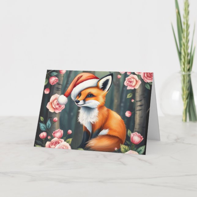 Cartão De Festividades Woodland fox in Christmas hat holiday card (Frente)