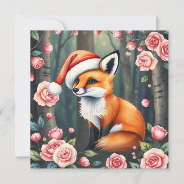Cartão De Festividades Woodland fox in Christmas hat holiday card (Frente)
