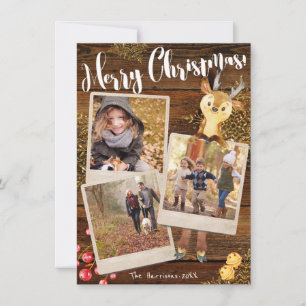 Cartão De Festividades Woodland Reindeer   Natal personalizado com 3 foto