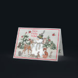Cartão De Festividades Woodland Snowman Deer Fox Christmas Wishes Gray<br><div class="desc">"Warm Winter Wishes" greet your recipient to brighten even a gray, snowy winter day! My original artwork features a cheerful snowman surrounded by woodland animal friends. The gray watercolor wash background suggests a cold day in the forest but everyone is having a nice get-together. There is a fawn, owl, red...</div>