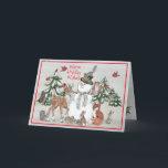 Cartão De Festividades Woodland Snowman Deer Fox Christmas Wishes Gray<br><div class="desc">"Warm Winter Wishes" greet your recipient to brighten even a gray, snowy winter day! My original artwork features a cheerful snowman surrounded by woodland animal friends. The gray watercolor wash background suggests a cold day in the forest but everyone is having a nice get-together. There is a fawn, owl, red...</div>