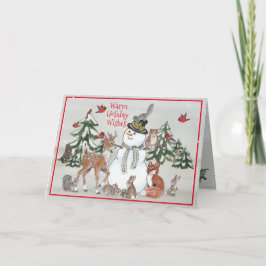 Cartão De Festividades Woodland Snowman Deer Fox Christmas Wishes Gray