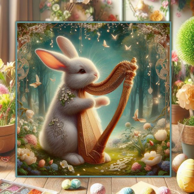 Cartão De Festividades Woodland Symphony Floral Bunny Art Nouveau (Criador carregado)