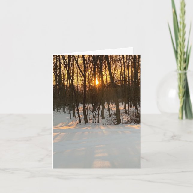 Cartão De Festividades Woods Sunset Christmas Card (Frente)