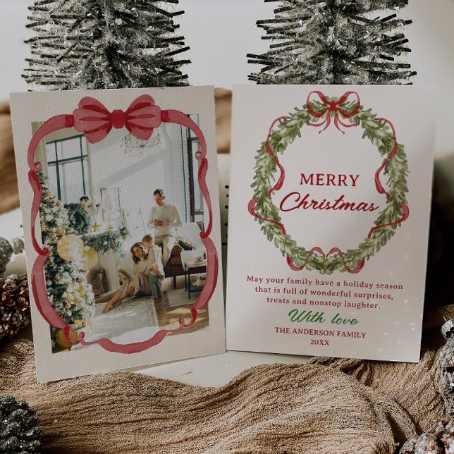 Cartão De Festividades Wreath Arco Verde de Aquarela Foto de Natal (Criador carregado)