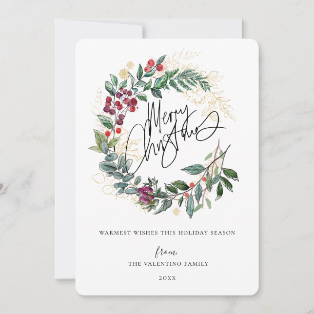 Cartão De Festividades Wreath de doodle natalícia (Frente)