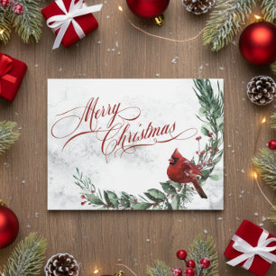 Cartão De Festividades Wreath de inverno e Natal do Cardeal Vermelho