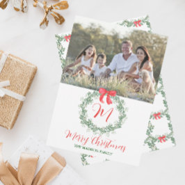 Cartão De Festividades Wreath do Monograma com Aquarela