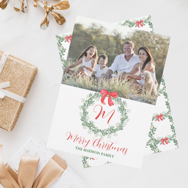 Cartão De Festividades Wreath do Monograma com Aquarela (Criador carregado)