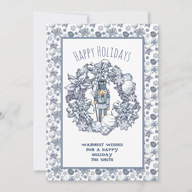 Cartão De Festividades Wreath do Quebra-Nozes de Natal Branco (Frente)