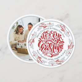 Cartão De Festividades Wreath Feliz Natal Foto Personalizada