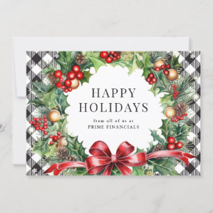 Cartão De Festividades Wreath Holly Berries Black Xadrez Business