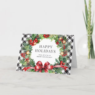 Cartão De Festividades Wreath Holly Berries Black Xadrez Business