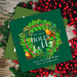 Cartão De Festividades Wreath Holly Jolly Family Green<br><div class="desc">Uma coroa de Natal atrativa com pássaros-pássaros-pássaros.</div>