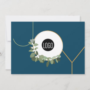 Cartão De Festividades Wreath Modern Joy Blue Business Xmas
