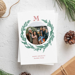 Cartão De Festividades Wreath Monogram Photo Holiday Card