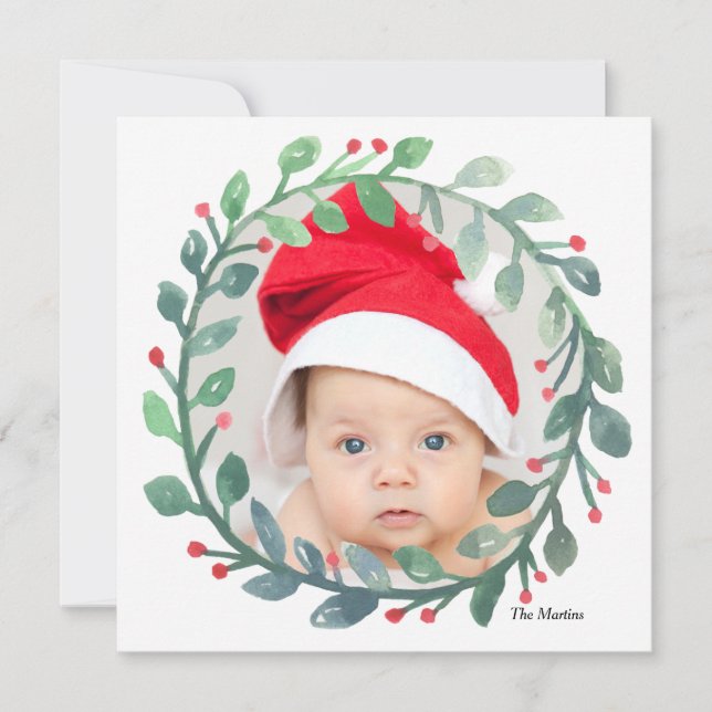 Cartão De Festividades Wreath Whimscrod Watercolor | Natal (Frente)