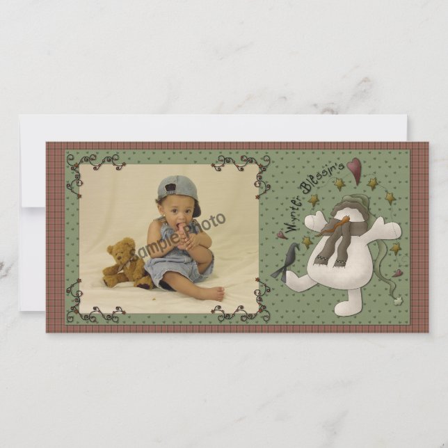 Cartão De Festividades Wynter Blessin's Snowman Photo Card (Frente)