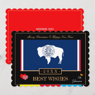Cartão De Festividades Wyoming Flag & Happy New Year /Best Wishes USA
