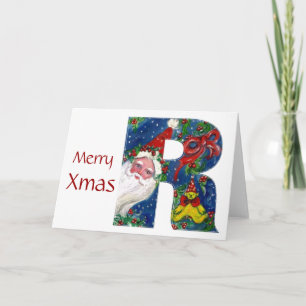 CARTÃO DE FESTIVIDADES X LETTER / SANTA CLAUS WITH RED RIBBON MONOGRAM
