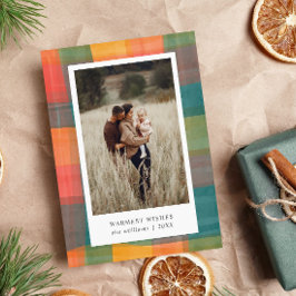 Cartão De Festividades Xadrez Aguarela | Verde Laranja 2 Foto 