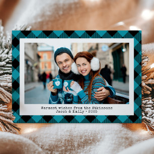 Cartão De Festividades Xadrez Búfalo Rústico com Foto Personalizada Turqu