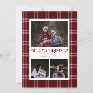 Cartão De Festividades Xadrez Burgundy e Azul Claro com Múltiplas Fotos
