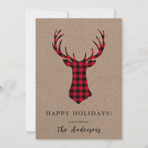 Cartão De Festividades Xadrez Cozy Deer Kraft quente Natal