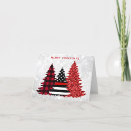 Cartão De Festividades Xadrez da Lente Vermelha da Árvore de Natal do Bom