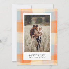 Cartão De Festividades Xadrez de Aquarela | Laranja Creme Azul