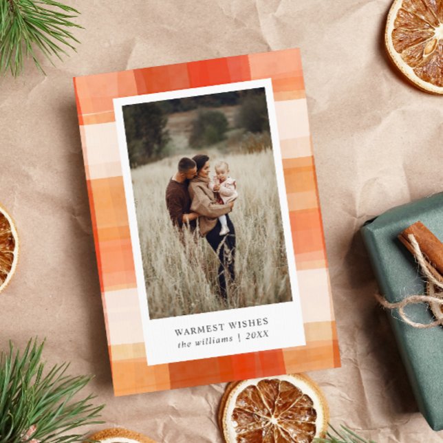 Cartão De Festividades Xadrez de Aquarela | Red Beige Orange 2 Foto (Criador carregado)