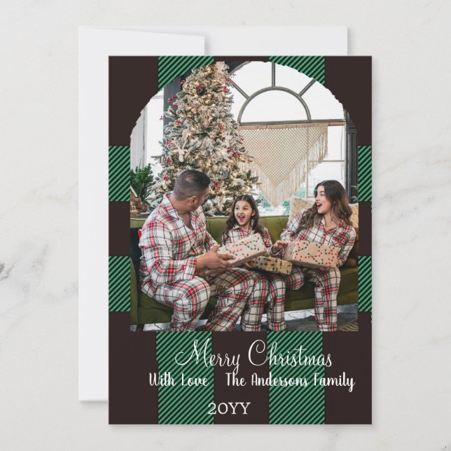 Cartão De Festividades Xadrez de búfalo verde (Frente)